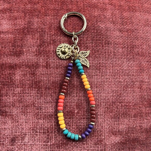 New BEADED Bag Charm Multicolored Gold Tone - Picture 3 of 7
